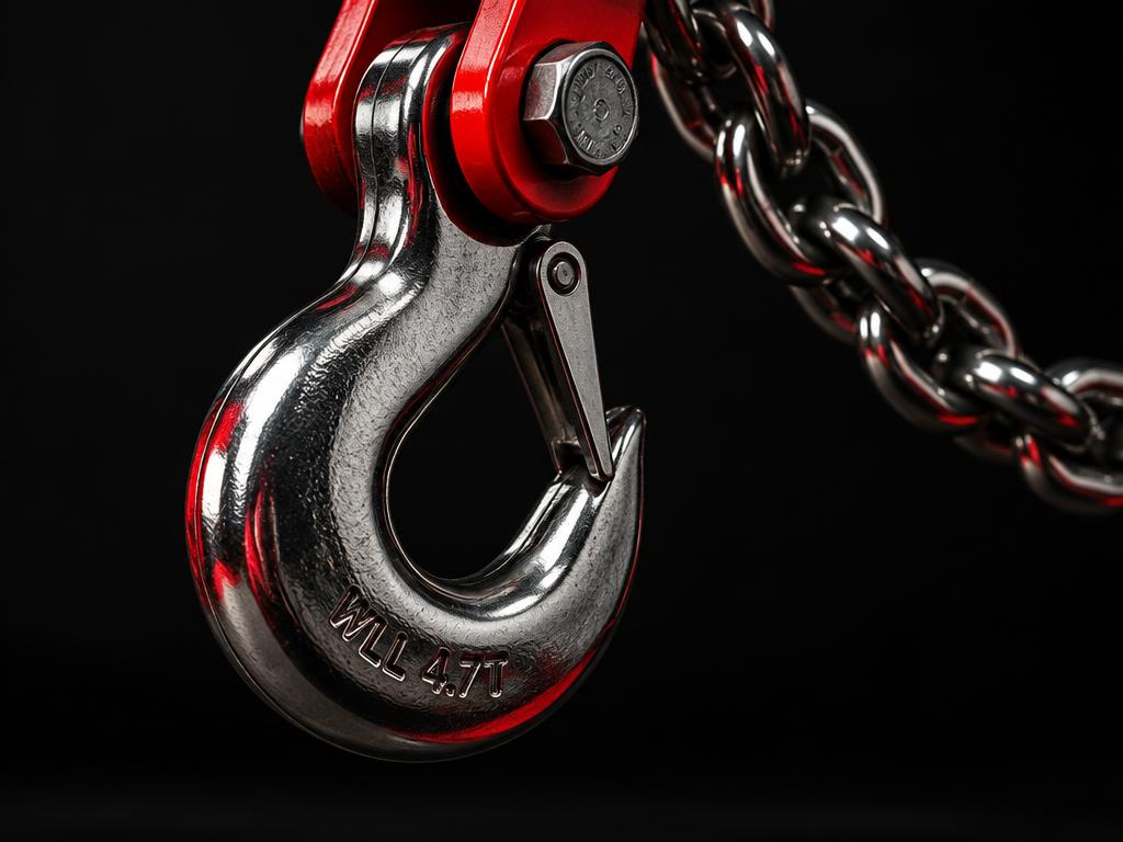 Heavy-duty tow hook and chain with red accents